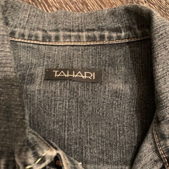 Tahari Lime Stitch Denim Jacket size SP - Picture 3 of 4